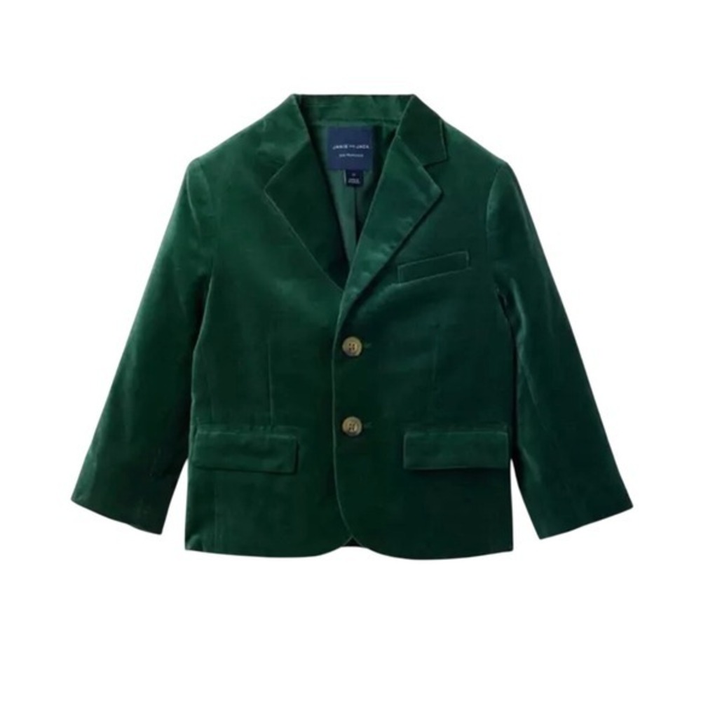 Janie and Jack Velvet Blazer Boys Size 8 Green Party Holiday Formal Sport Coat